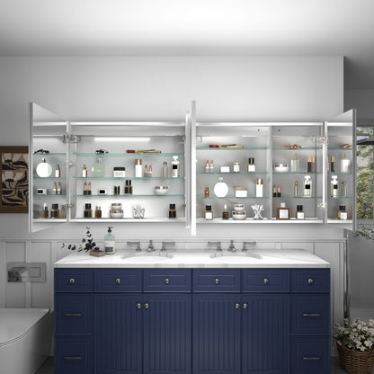 Rim 76" W x 30" H Medicine Cabinet with Mirror and LED Lights Recessed or Surface with Mirrors