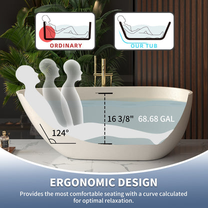 Allsumhome RockE 59" Freestanding Soaking Bathtubs - Stone Touch in Milky Coffee, Scratch-proof, cUPC Certified Freestanding Bath Tubs