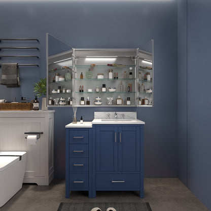 Boost-M2 36" W x 32" H Bathroom Light Medicine Cabinets Recessed or Surface Defogger, Dimmer, Outlets & USB