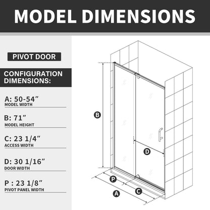 Flexi-B Showers 50-54" W x 71" H Glass Shower Doos Semi-Frameless,6mm Clear Tempered Glass Panel, Black Finish (Copy) - ExBriteUSA