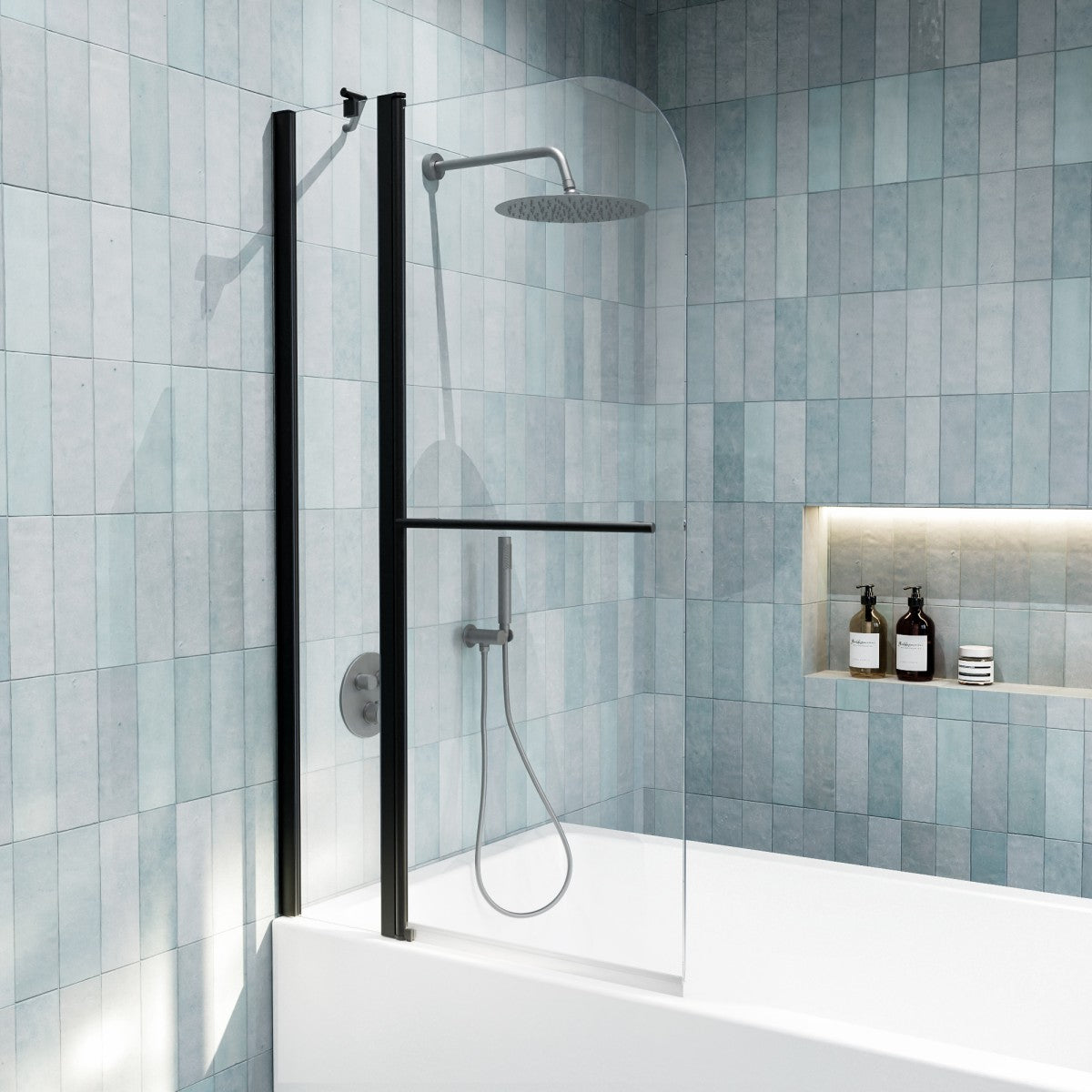 Classy-LB 33.2-34" x 58" Bathtub Screen Panel Pivot Swing Shower Door for Bathtub 180° Pivot 6mm Tempered Glass,Black