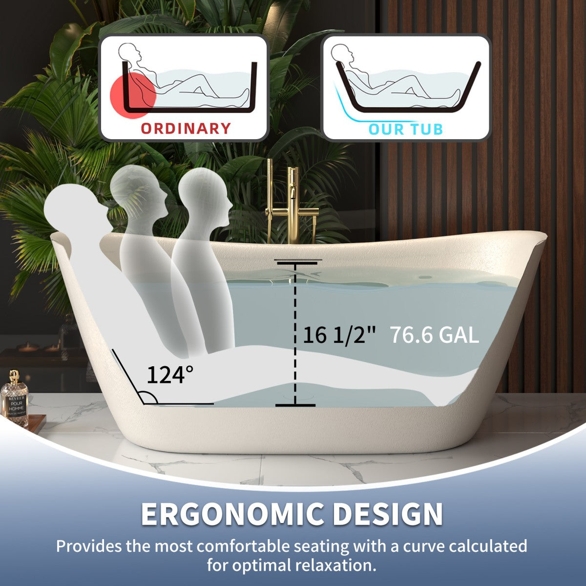 Allsumhome RockEB 67" Freestanding Bathtub - Stone Touch in Milky Coffee, Scratch-proof, cUPC Certified Freestanding Bath Tubs