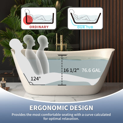 Allsumhome RockEB 67" Freestanding Bathtub - Stone Touch in Milky Coffee, Scratch-proof, cUPC Certified Freestanding Bath Tubs
