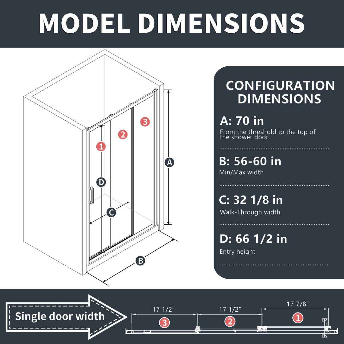 Nexus 56-60W x 70.H Easy Clean Triple Framed Sliding Shower Door with 1/4" (6mm) Clear SGCC Tempered Glass,Brushed Golde Finish (Copy)