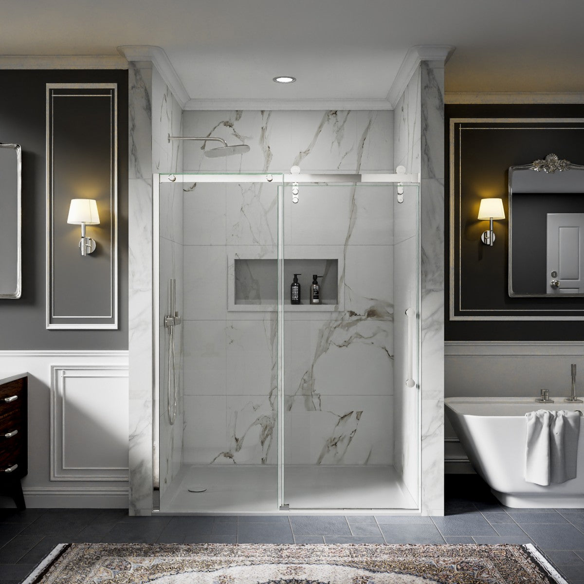 56-60" x 76" Frameless Sliding Shower door,Chrome,Easy clean,Fixed Glass Left|ExBrite Elysian-R Series