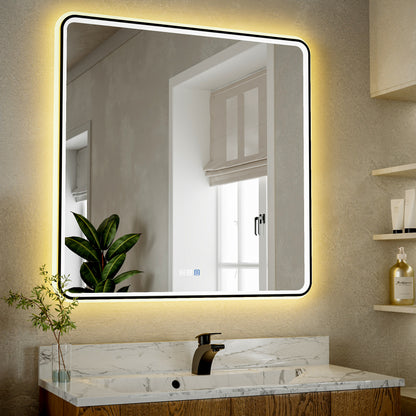 Lumina 36" W x 36" H LED Lighted Bathroom Mirror,High Illuminate, Inner & Outer Lighting,Anti-Fog, Dimmable,Black Frame with Rounded Corners