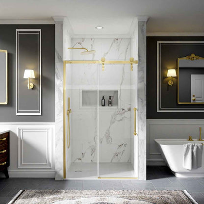 44-48" x 76" Frameless Sliding Shower door,Brushed Gold,Easy clean|ExBrite Elysian-S Series