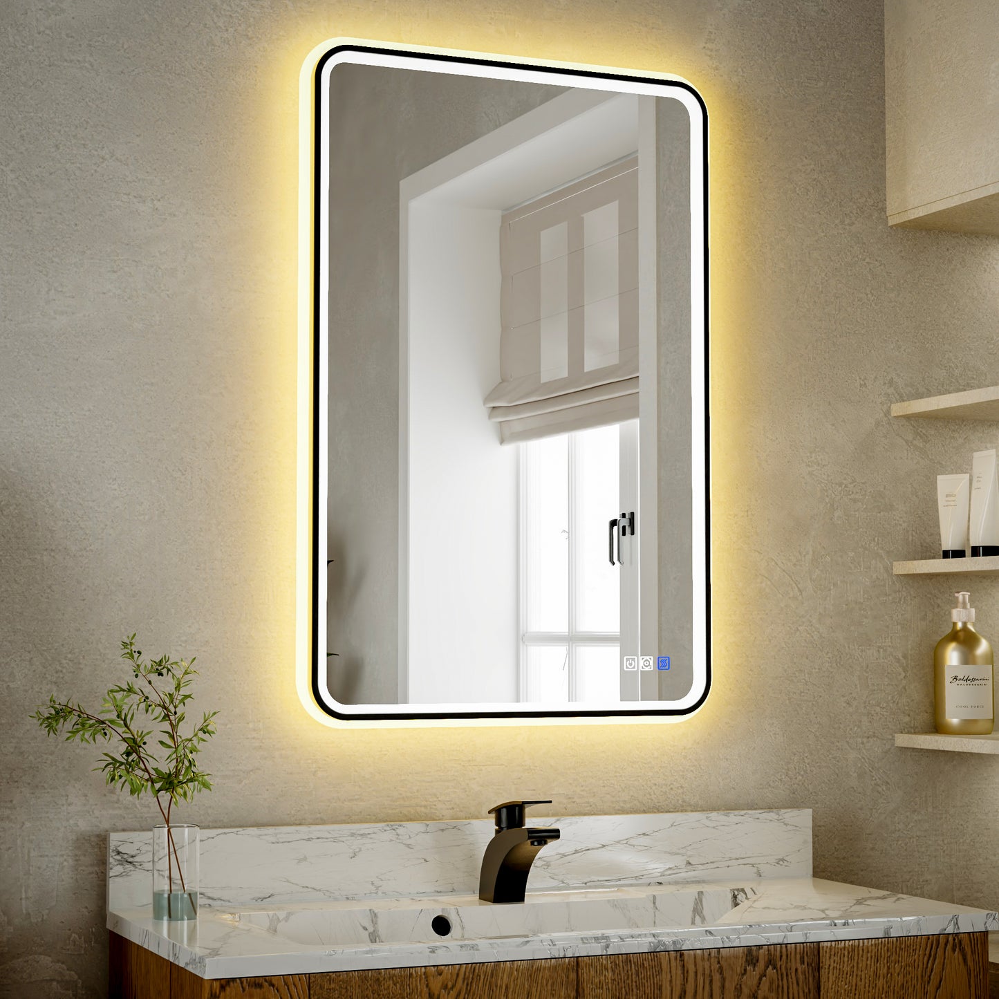 Lumina 24" W x 36" H LED Lighted Bathroom Mirror,High Illuminate, Inner & Outer Lighting,Anti-Fog, Dimmable,Black Frame with Rounded Corners