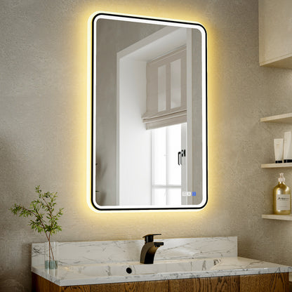 Lumina 24" W x 36" H LED Lighted Bathroom Mirror,High Illuminate, Inner & Outer Lighting,Anti-Fog, Dimmable,Black Frame with Rounded Corners