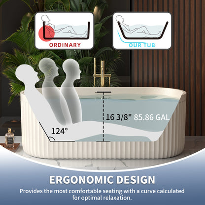 Allsumhome RockF 67" Rectangular Freestanding Bathtub - Stone Touch in Milky Coffee, Scratch-proof, cUPC Certified Freestanding Bath Tubs
