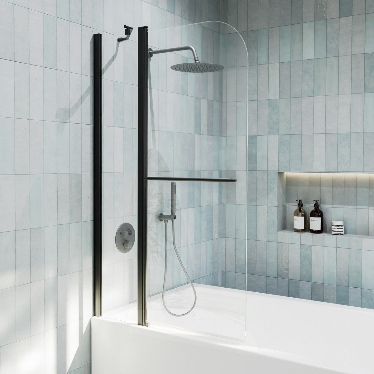 Classy-LB 35.2-36" x 58" Bathtub Screen Panel Pivot Swing Shower Door for Bathtub 180° Pivot 6mm Tempered Glass,Black