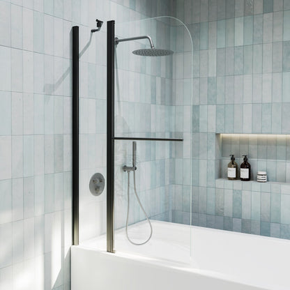 Classy-LB 35.2-36" x 58" Bathtub Screen Panel Pivot Swing Shower Door for Bathtub 180° Pivot 6mm Tempered Glass,Black