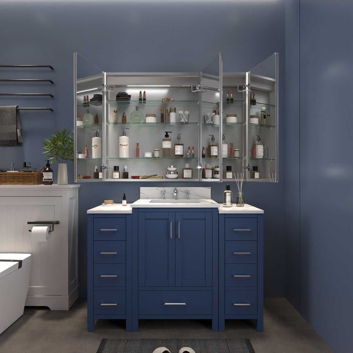 Boost-M2 48" W x 36" H Bathroom Light Medicine Cabinets with Vanity Mirror Recessed or Surface