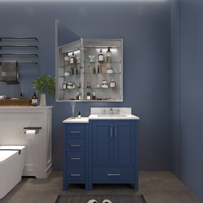 Boost-M2 24" W x 36" H LED Lighted Bathroom Medicine Cabinet with Mirror and Clock