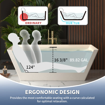 Allsumhome RockR 67" Rectangular Bathtub Freestanding - Stone Touch in Milky Coffee, Scratch-proof, cUPC Certified Freestanding Bath Tubs