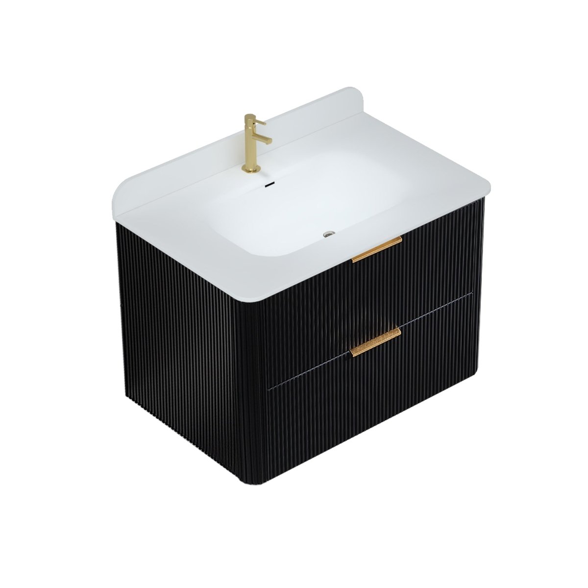 30 inch Floating Bathroom Vanity with Sink, Pre-Assembled, Wall Mounted Plywood Bathroom Storage Cabinet with Safety Rounded,Large Soft-Close Fluted Drawers & Metal Handles