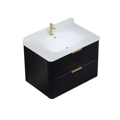 30 inch Floating Bathroom Vanity with Sink, Pre-Assembled, Wall Mounted Plywood Bathroom Storage Cabinet with Safety Rounded,Large Soft-Close Fluted Drawers & Metal Handles