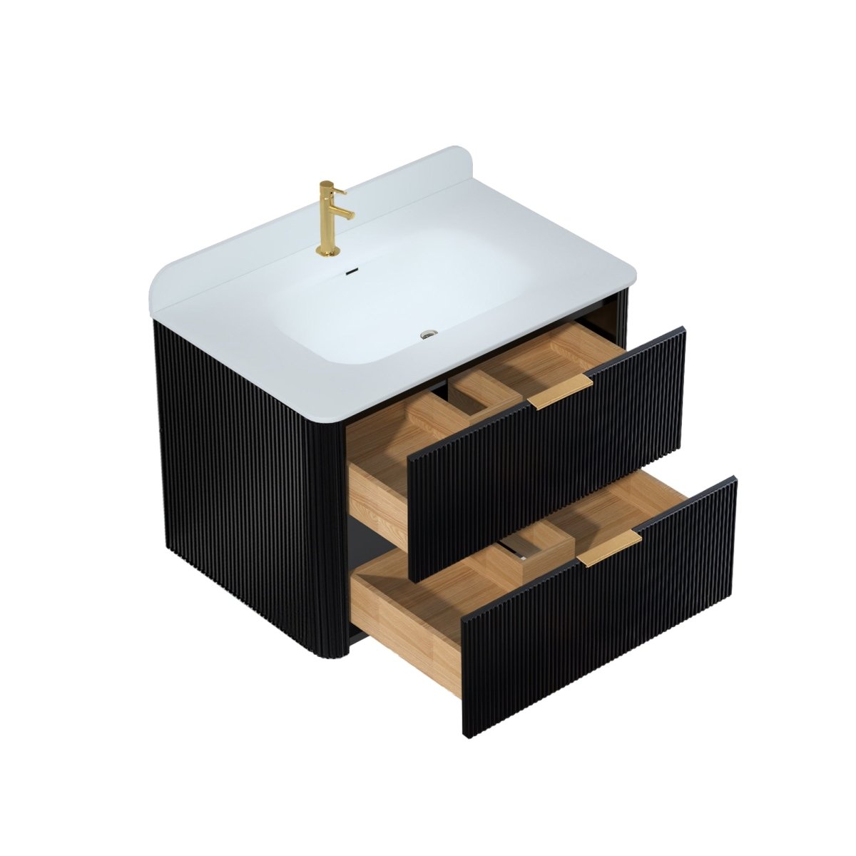 30 inch Floating Bathroom Vanity with Sink, Pre-Assembled, Wall Mounted Plywood Bathroom Storage Cabinet with Safety Rounded,Large Soft-Close Fluted Drawers & Metal Handles