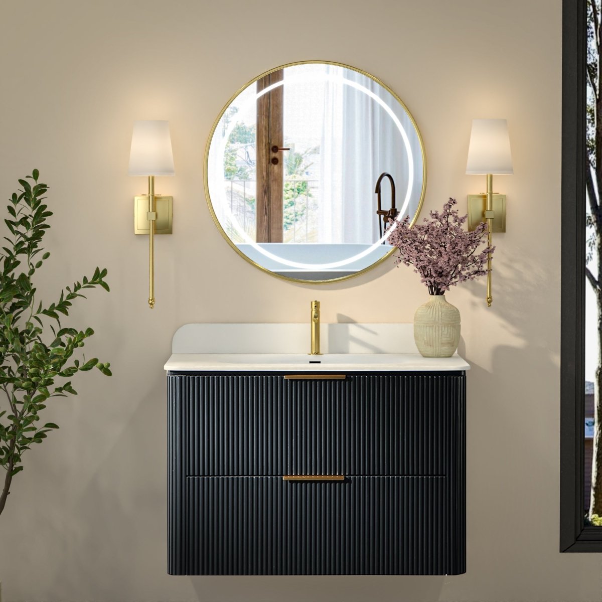 30 inch Floating Bathroom Vanity with Sink, Pre-Assembled, Wall Mounted Plywood Bathroom Storage Cabinet with Safety Rounded,Large Soft-Close Fluted Drawers & Metal Handles
