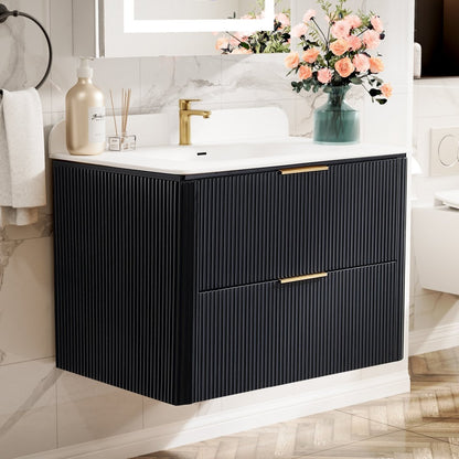 30 inch Floating Bathroom Vanity with Sink, Pre-Assembled, Wall Mounted Plywood Bathroom Storage Cabinet with Safety Rounded,Large Soft-Close Fluted Drawers & Metal Handles