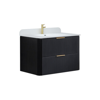 30 inch Floating Bathroom Vanity with Sink, Pre-Assembled, Wall Mounted Plywood Bathroom Storage Cabinet with Safety Rounded,Large Soft-Close Fluted Drawers & Metal Handles