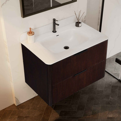 30 inch Floating Bathroom Vanity with Sink, Pre-Assembled, Wall Mounted Plywood Bathroom Storage Cabinet with Safety Rounded,Large Soft-Close Fluted Drawers & Metal Handles