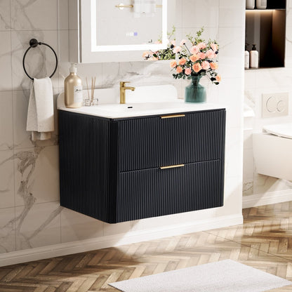 30 inch Floating Bathroom Vanity with Sink, Pre-Assembled, Wall Mounted Plywood Bathroom Storage Cabinet with Safety Rounded,Large Soft-Close Fluted Drawers & Metal Handles