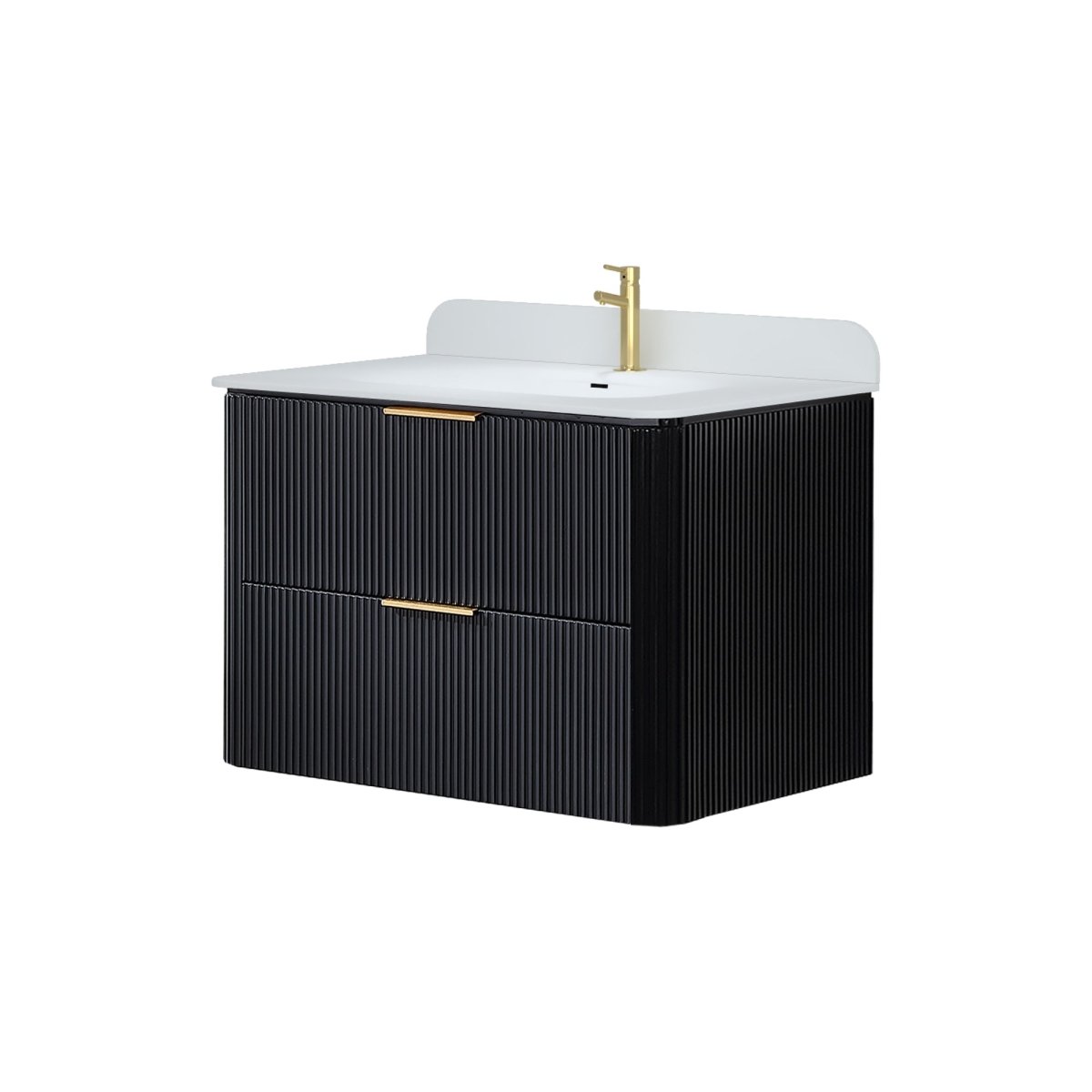 30 inch Floating Bathroom Vanity with Sink, Pre-Assembled, Wall Mounted Plywood Bathroom Storage Cabinet with Safety Rounded,Large Soft-Close Fluted Drawers & Metal Handles