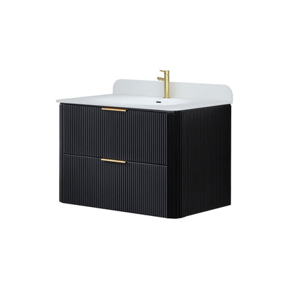 30 inch Floating Bathroom Vanity with Sink, Pre-Assembled, Wall Mounted Plywood Bathroom Storage Cabinet with Safety Rounded,Large Soft-Close Fluted Drawers & Metal Handles