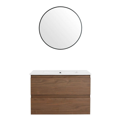30' Wall-Mounted Bathroom Vanity With Ceramic Sink, KD-Package,2-Soft Close Drawers, KD-Package