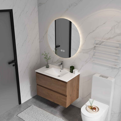 30' Wall-Mounted Bathroom Vanity With Ceramic Sink, KD-Package,2-Soft Close Drawers, KD-Package