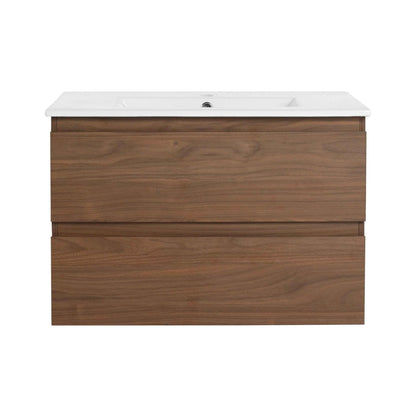 30' Wall-Mounted Bathroom Vanity With Ceramic Sink, KD-Package,2-Soft Close Drawers, KD-Package