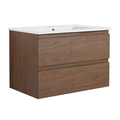 30' Wall-Mounted Bathroom Vanity With Ceramic Sink, KD-Package,2-Soft Close Drawers, KD-Package