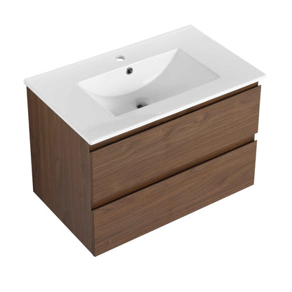 30' Wall-Mounted Bathroom Vanity With Ceramic Sink, KD-Package,2-Soft Close Drawers, KD-Package