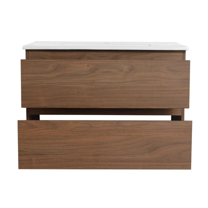 30' Wall-Mounted Bathroom Vanity With Ceramic Sink, KD-Package,2-Soft Close Drawers, KD-Package