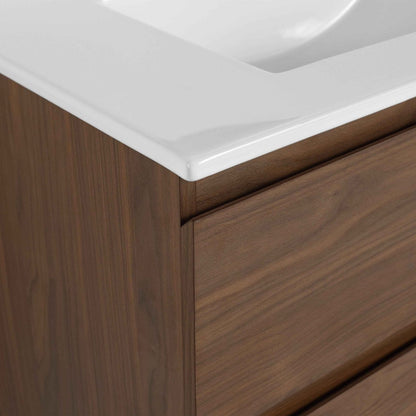 30' Wall-Mounted Bathroom Vanity With Ceramic Sink, KD-Package,2-Soft Close Drawers, KD-Package