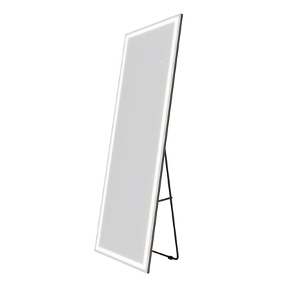 Nivor 64"x21" Dimmable LED Full-Length Floor Framed Mirror with Stand, 3-Color Lights & Wall-Mount Option