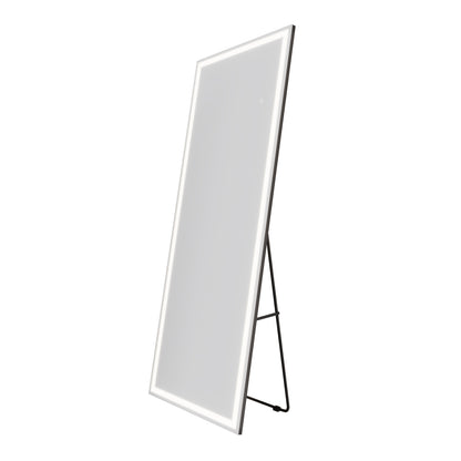 Nivor 63"x24" Dimmable LED Full-Length Floor Framed Mirror with Stand, 3-Color Lights & Wall-Mount Option