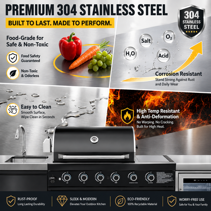 Outdoor Kitchen Island 85.2 Inch 4+1 Burner Propane Gas BBQ Grill 71500 BTU 304 Stainless Steel Black Color With CSA, ETL Certification + Sink + Refrigerator