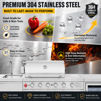 Outdoor Kitchen Island 85.2 Inch 4+1 Burner Propane Gas BBQ Grill 71500 BTU 304 Stainless Steel Silver Color With CSA, ETL Certification + Sink + Refrigerator + Bar Table