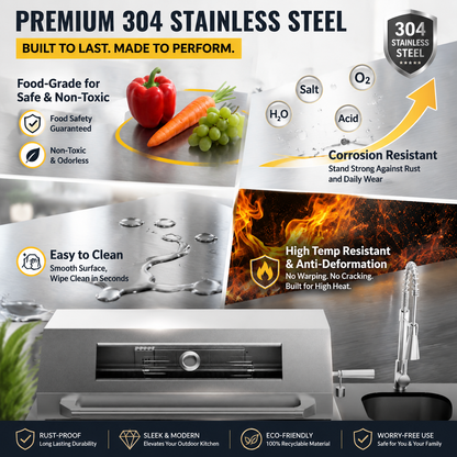 43-Inch 6-Burner 85000 BTU Deluxe Stainless Steel Gas Outdoor Kitchen Bar Barbecue Island Grill + Wine Cooler Compact Refrigerator + Rotisserie kit + Granite Countertops + Stainless steel Sink