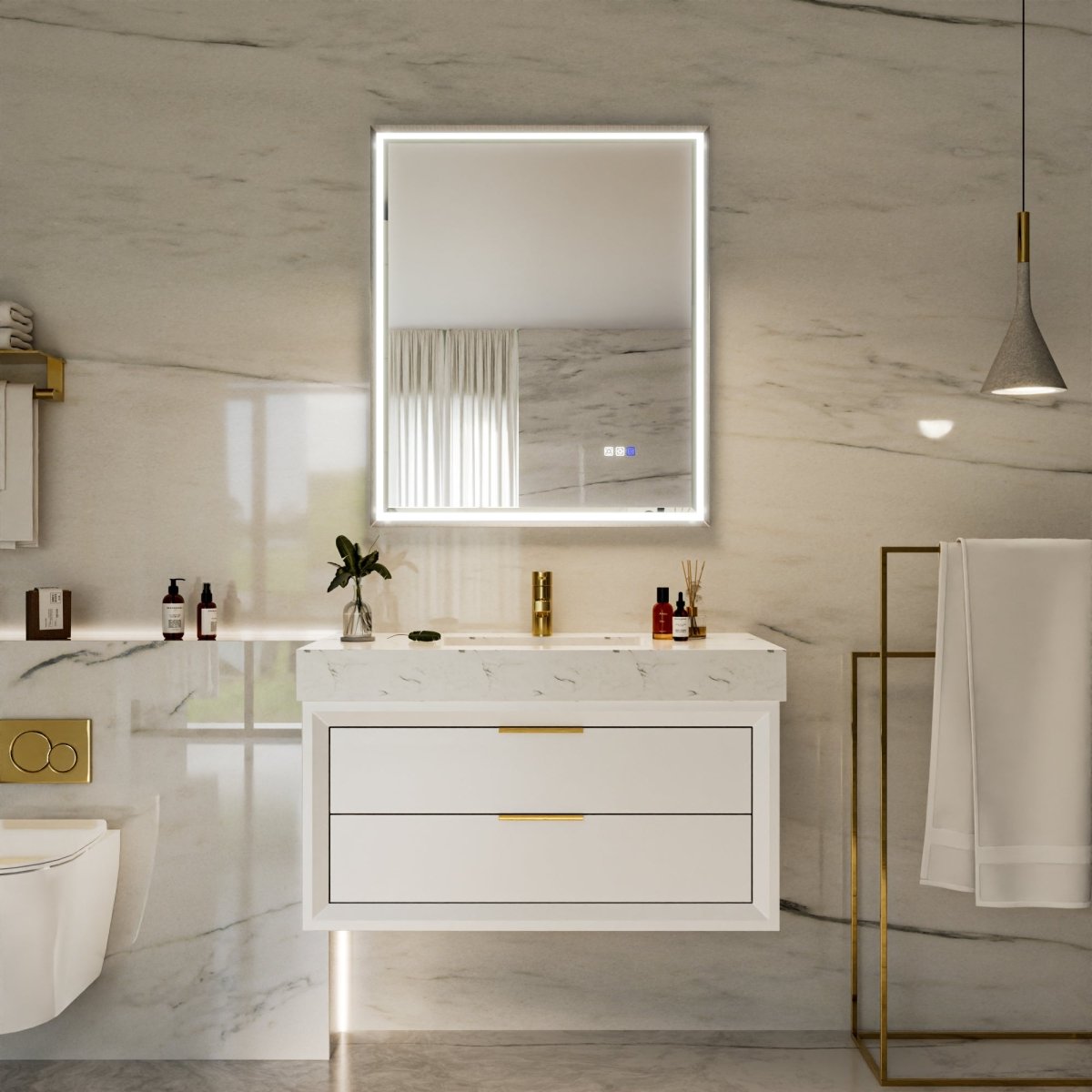 30"W x 36"H Lighted Mirrors | Verloar Brushed Nickel Front-Lit Mirror
