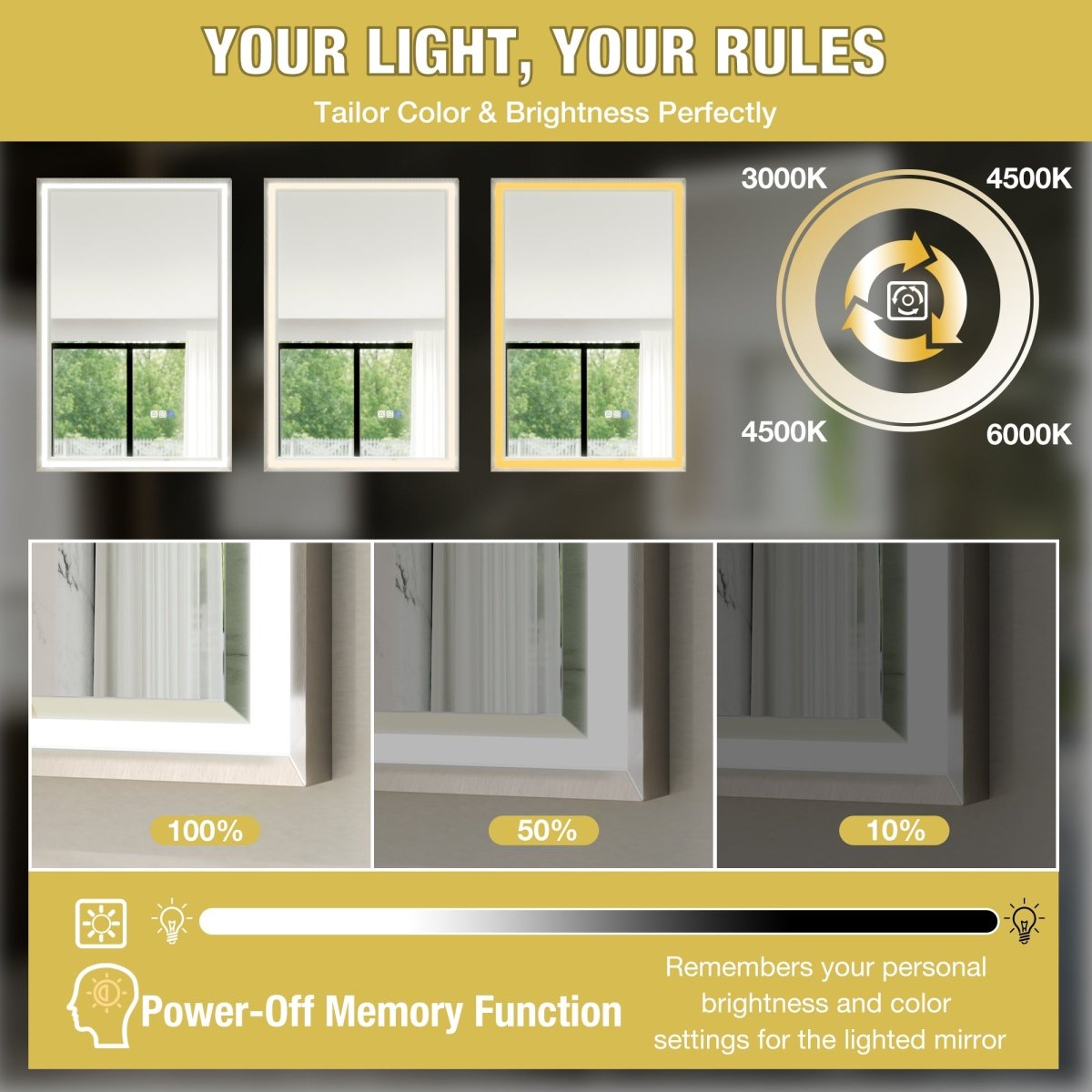 30"W x 36"H Lighted Mirrors | Verloar Brushed Nickel Front-Lit Mirror