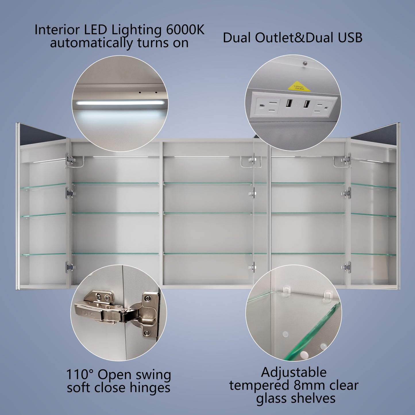 Boost 60" W x 32" H LED Lighted Bathroom Medicine Cabinet with Mirror Recessed or Surface led Medicine Cabinet