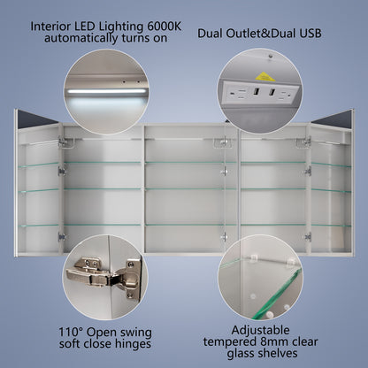 Boost 60" W x 32" H LED Lighted Bathroom Medicine Cabinet with Mirror Recessed or Surface led Medicine Cabinet