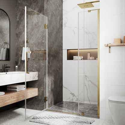 41-42" x 74" Pivot Frameless Shower Door,Brushed Gold,Easy clean|ExBrite Valor Series