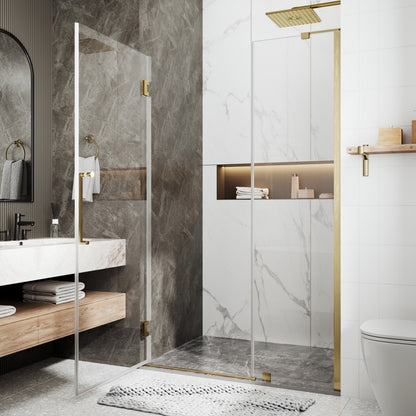 47-48" x 74" Pivot Frameless Shower Door,Brushed Gold,Easy clean|ExBrite Valor Series