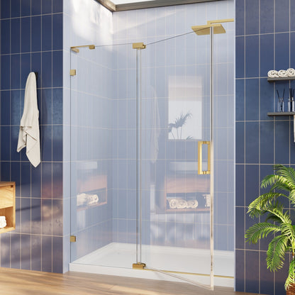 Flexi-L 50-54" W X 70" H Bathroom Glass Shower Doors,Semi-Frameless Brushed Gold,Tempered Glass Shower Door With Handle