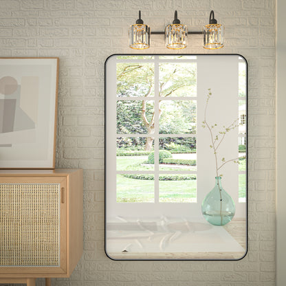 Noir 55" x 36" Vanity Mirror – Modern, Elegant, Rectangular Wall Mirror with Tempered Glass, Shatterproof, Rust-Resistant, Matte Black Frame for Bathroom, Living Room & Hallway