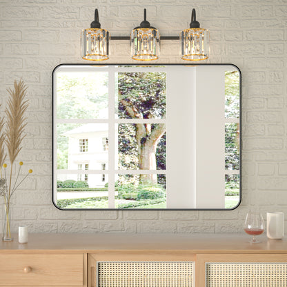 Noir 28" x 36" Vanity Mirror – Modern, Elegant, Rectangular Wall Mirror with Tempered Glass, Shatterproof, Rust-Resistant, Matte Black Frame for Bathroom, Living Room & Hallway